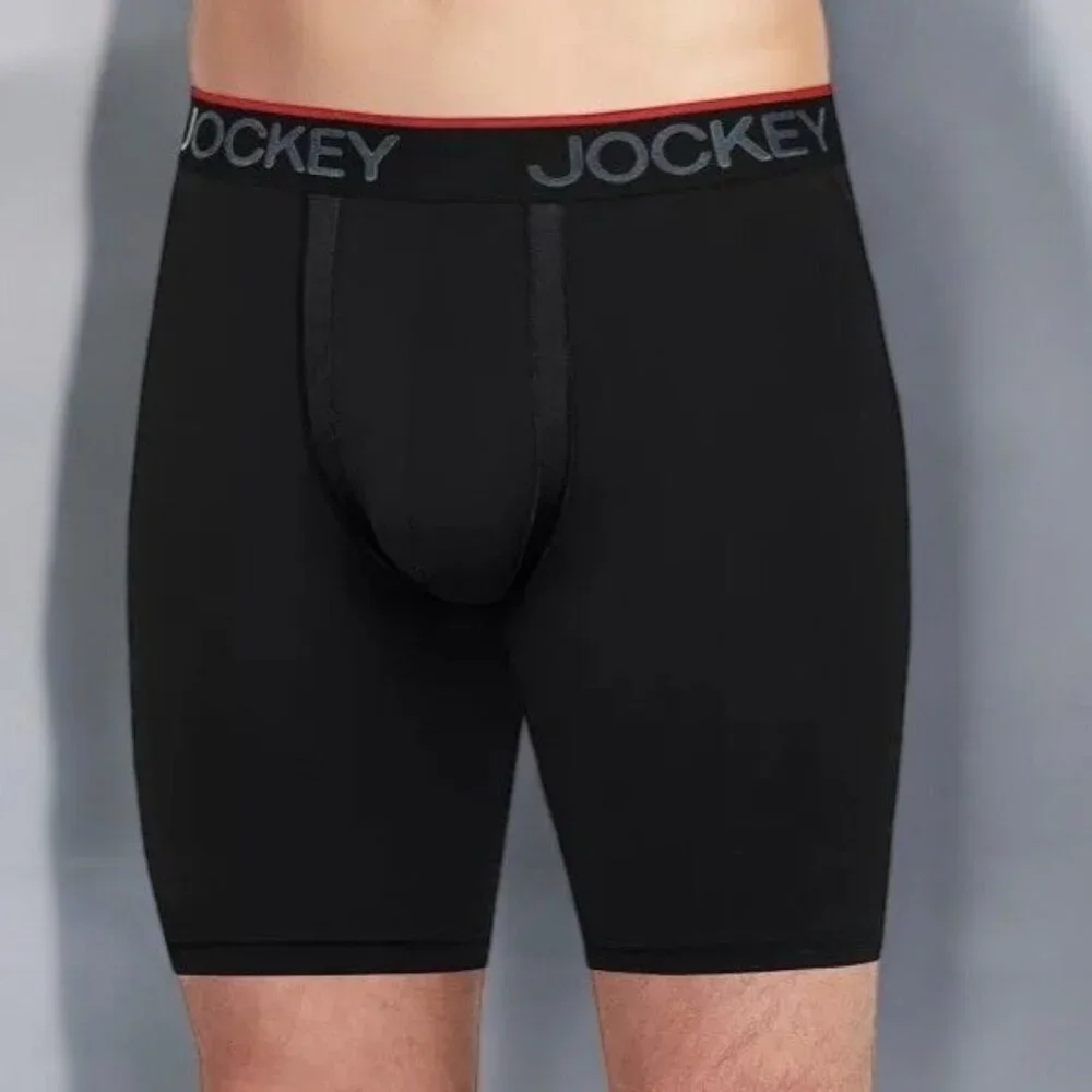 Mens Jockey Chafe-Proof Pouch Microfiber Long Leg Boxer Briefs Large Black NEW